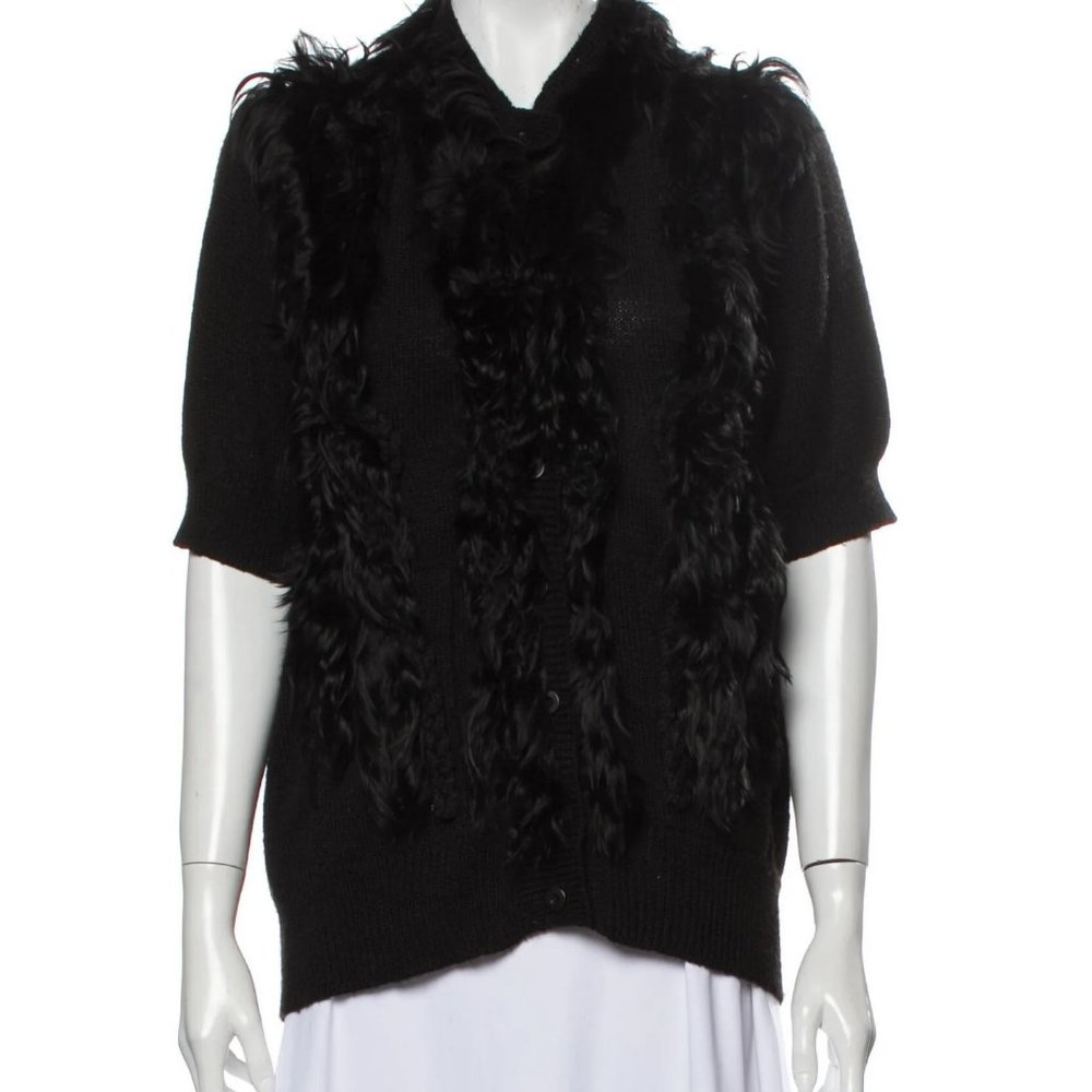 EUC Rachel Comey Black Fur Trimmed Short/Sleeve Cardigan sz Medium